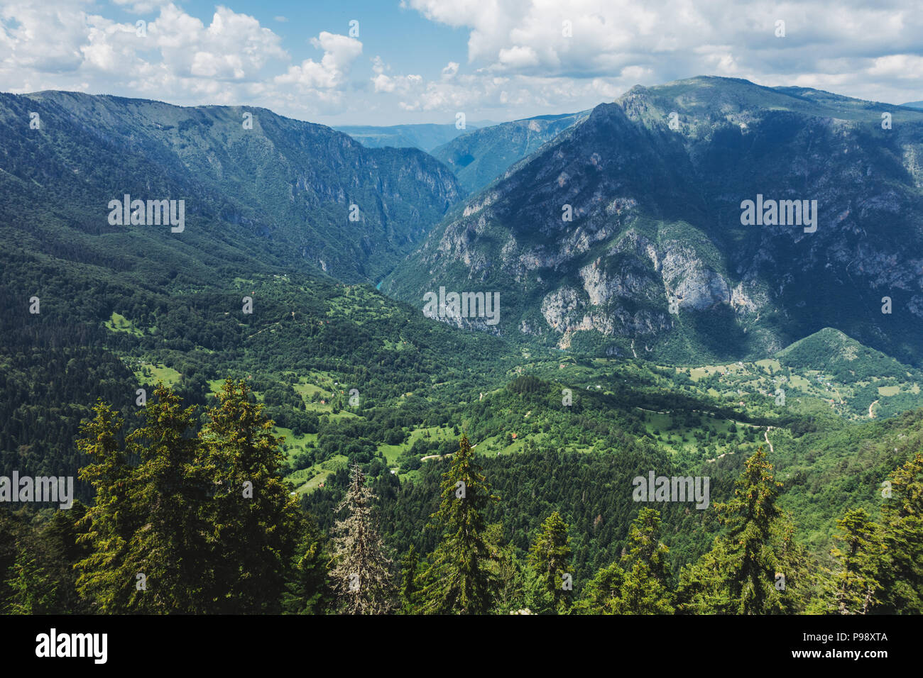 The view from Ćurevac mountain looking out over the Tara River Canyon, Durmitor National Park, Montenegro Stock Photo