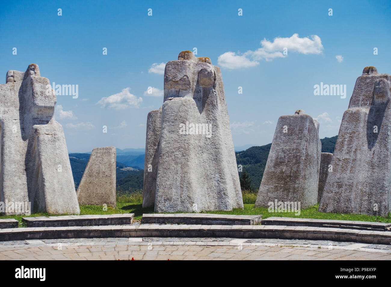 the sweeping white concrete slabs commemorating fallen Partisan fighters at the Kadinjača Memorial Complex, Serbia Stock Photo
