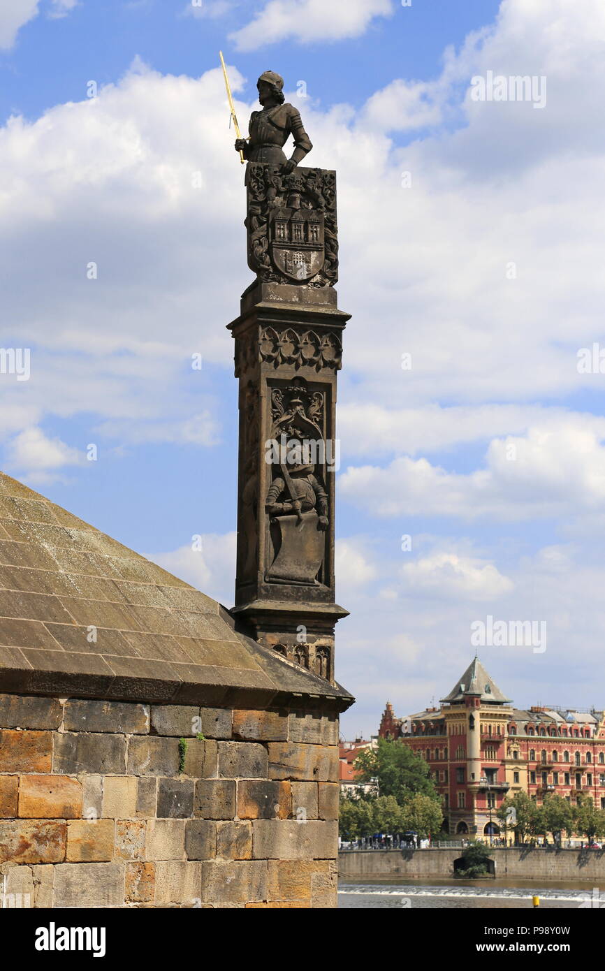 Statue of Prince Bruncvík on Charles Bridge, Na Kampě, Kampa Island, Malá Strana (Little Quarter), Prague, Czechia (Czech Republic), Europe Stock Photo