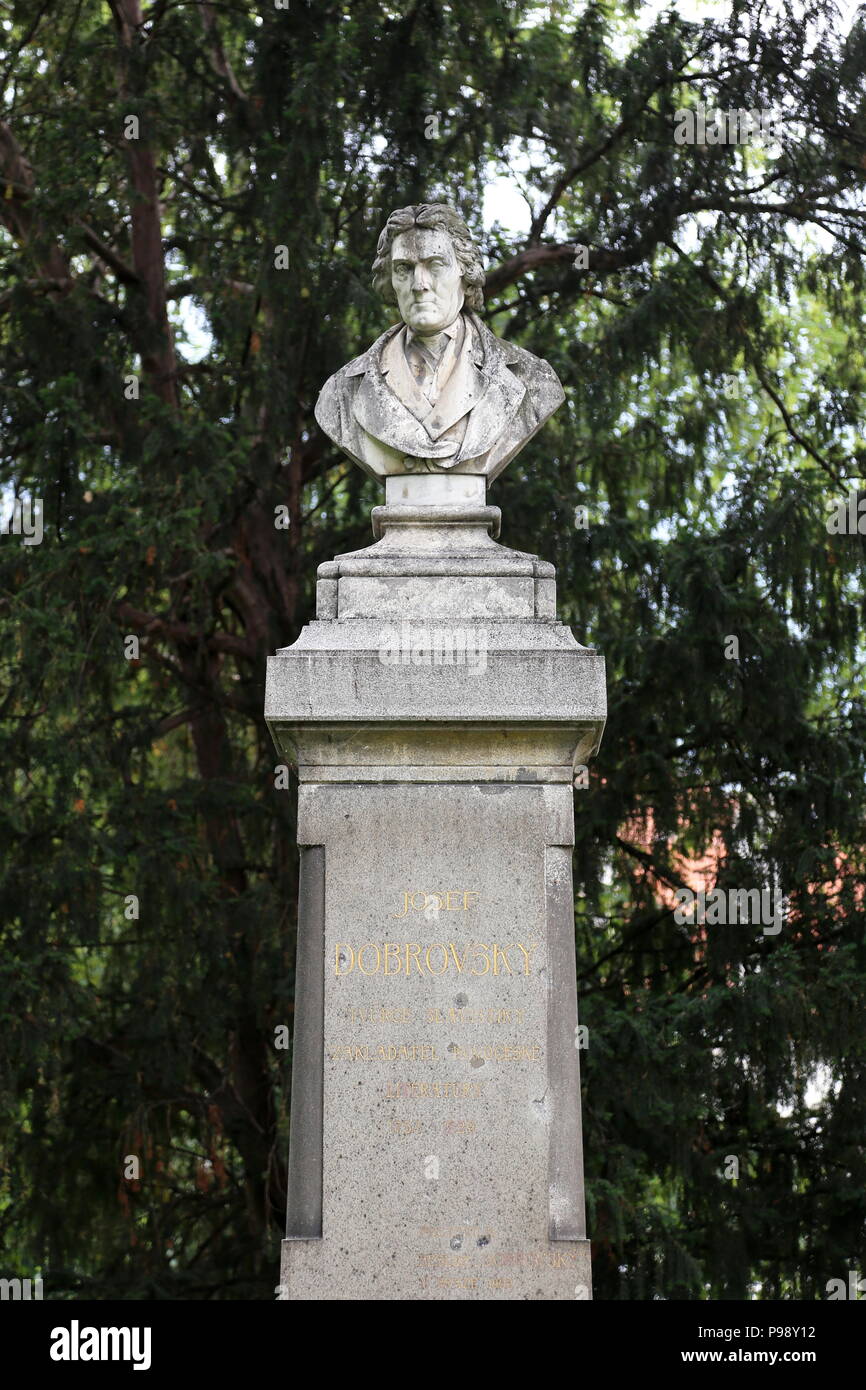 Bust of Josef Dobrovský, Czech historian and philologist, Kampa Island, Malá Strana (Little Quarter), Prague, Czechia (Czech Republic), Europe Stock Photo