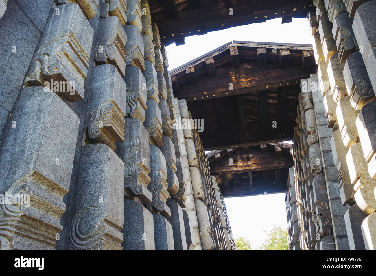 the dark concrete slabs of the Yugoslav-era Mausoleum of Struggle and Victory, Čačak, Serbia Stock Photo