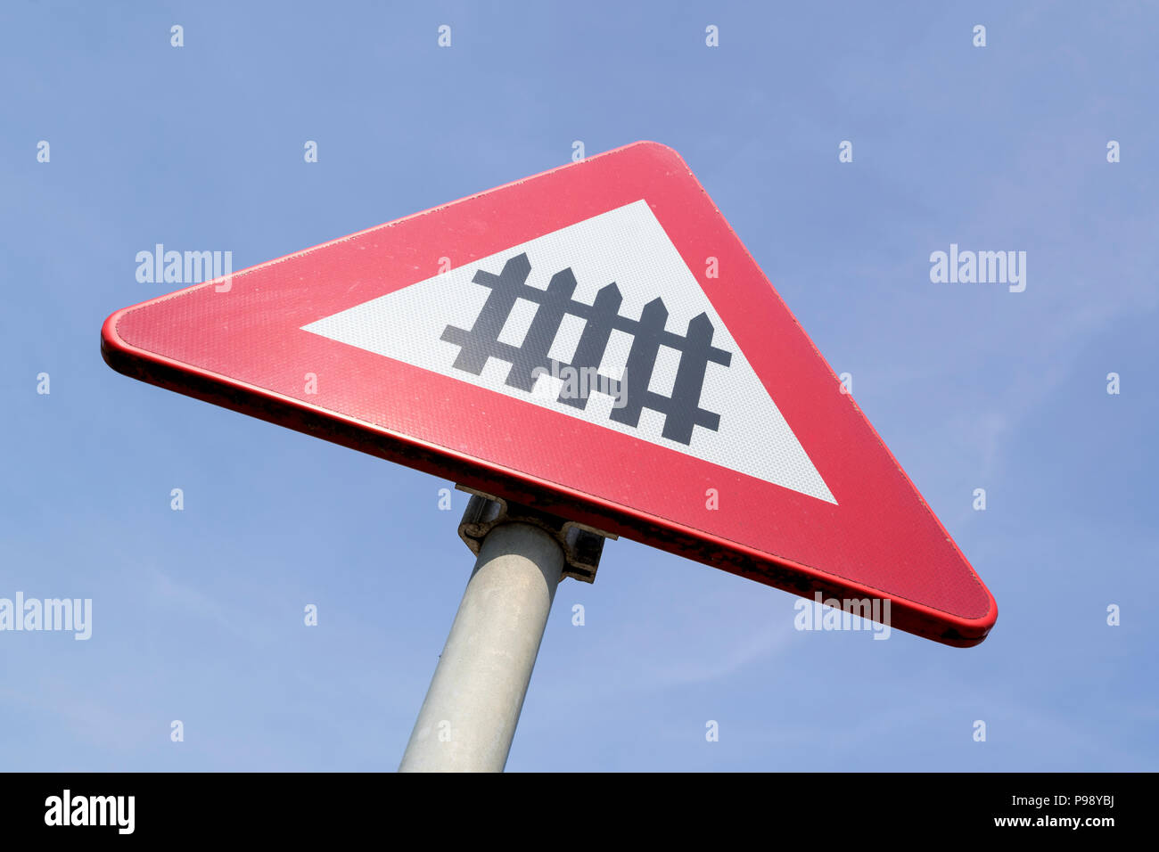 Dutch Road Sign Level Crossing With Barrier Or Gates Ahead Stock Photo Alamy