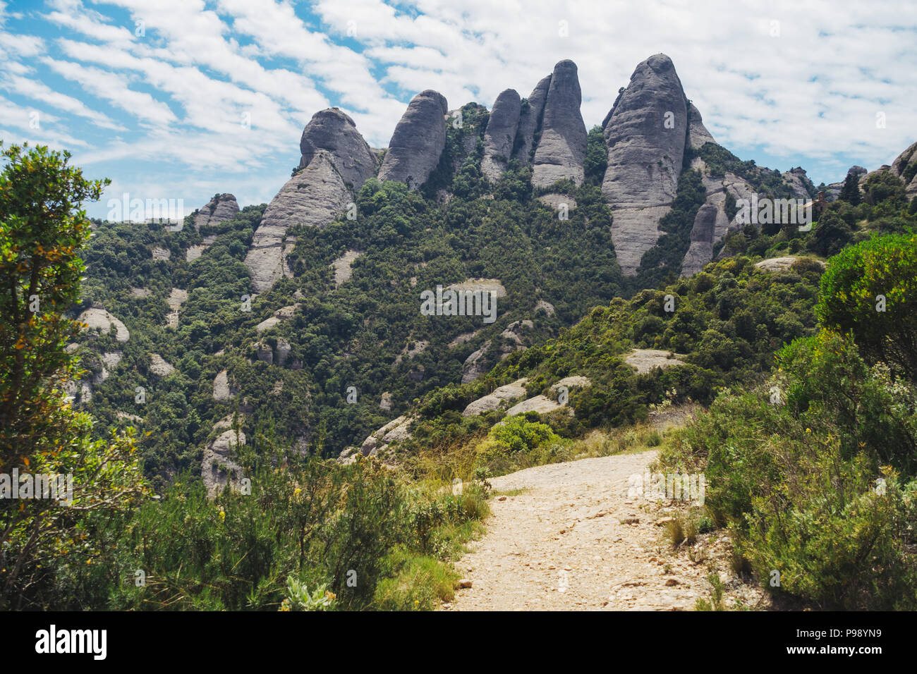 The mountains above the Santa Maria de Montserrat Abbey monastery, near Barcelona, Catalonia Stock Photo