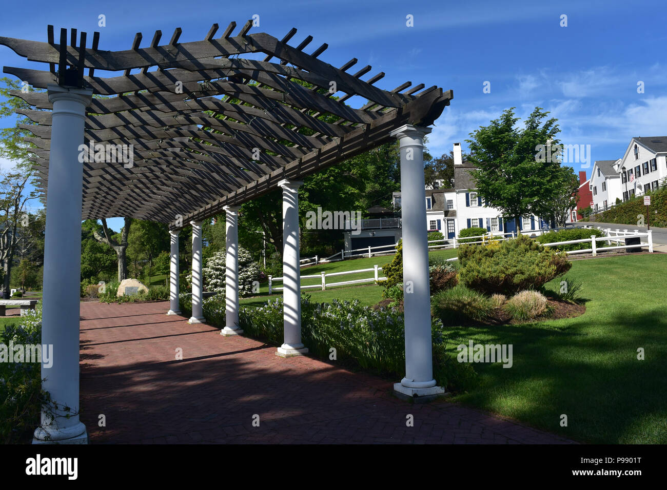 Beautiful trellis in Brewster Garden in Plymouth, Massachusetts Stock