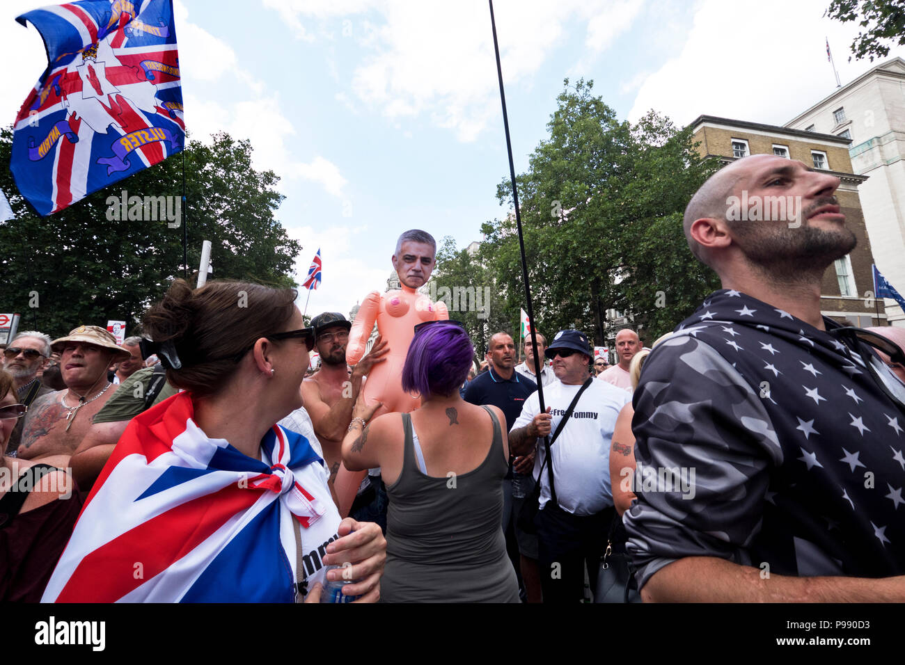 The far-right 'Football Lads Alliance' Pro-Trump and Free Tommy Robinson held a protest with thousands of supporters in central London 14 July 2018 Stock Photo