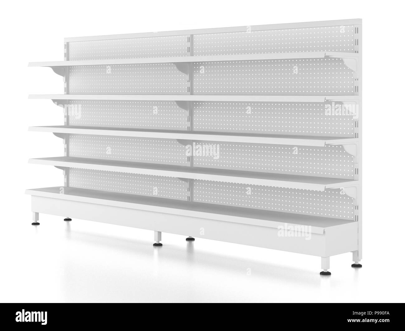 Empty supermarket shelves isolated on white background. Include