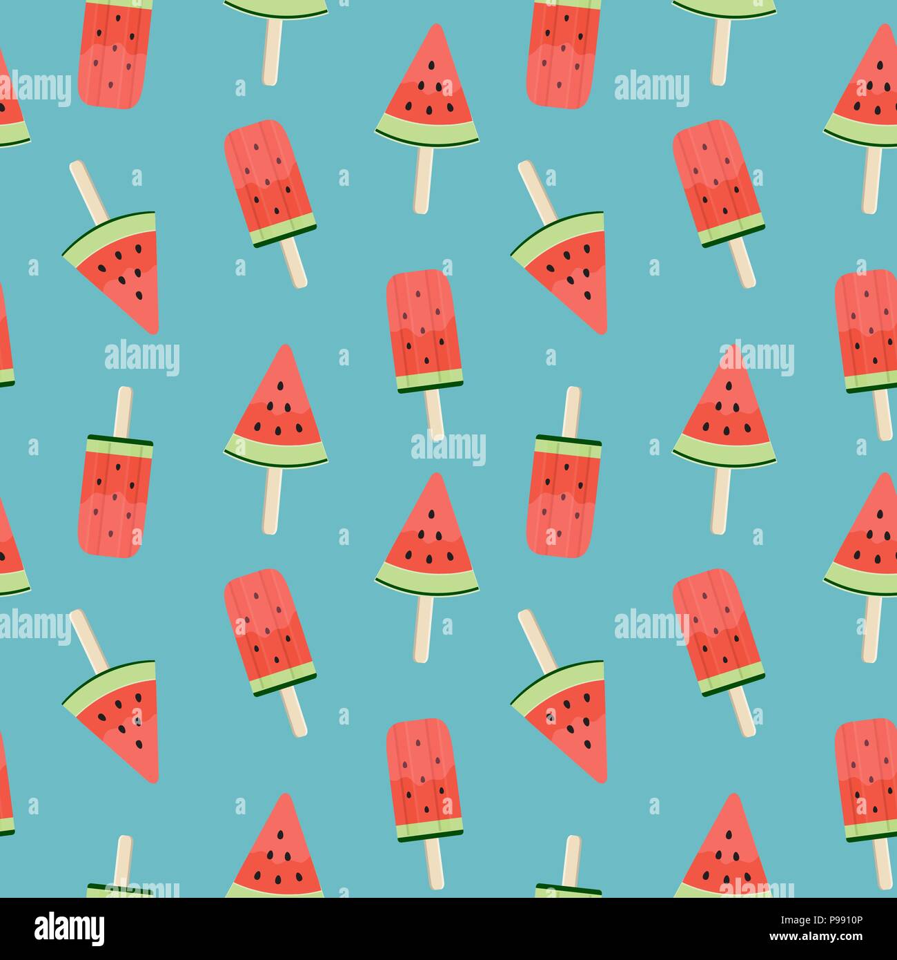Watermelon Ice Cream Seamless Pattern Background Vector Illustration Stock Vector