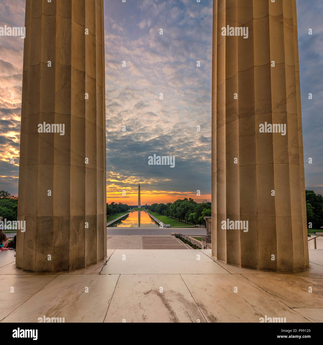 Sunrise at Lincoln Memorial in Washington DC Stock Photo