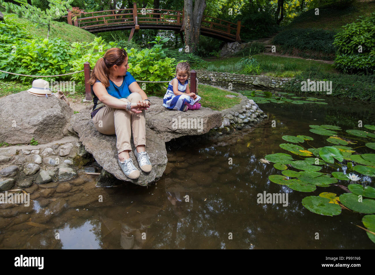 Mother and child enjoy nature, family spring day outdoor Stock Photo ...