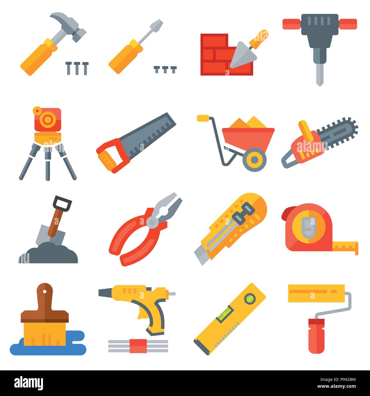 Construction tools icons collection - vector color illustration Stock Vector