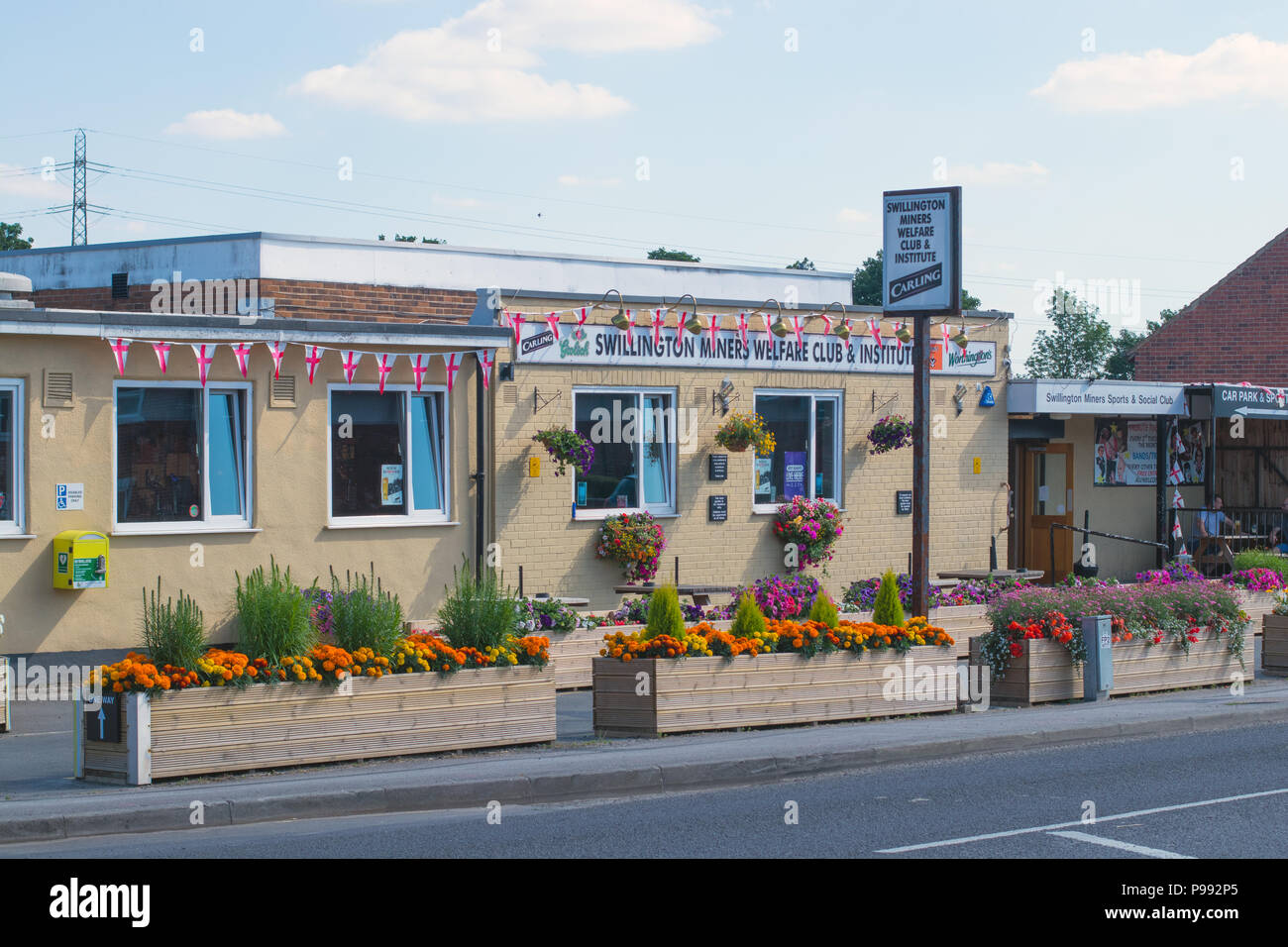 The beautifully decorated exterior of Swillington Miners Welfare Club