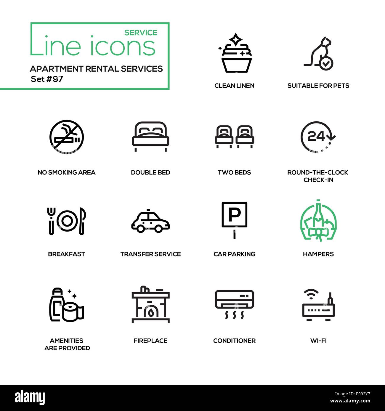 Apartment rental service - line design icons set Stock Vector Image ...