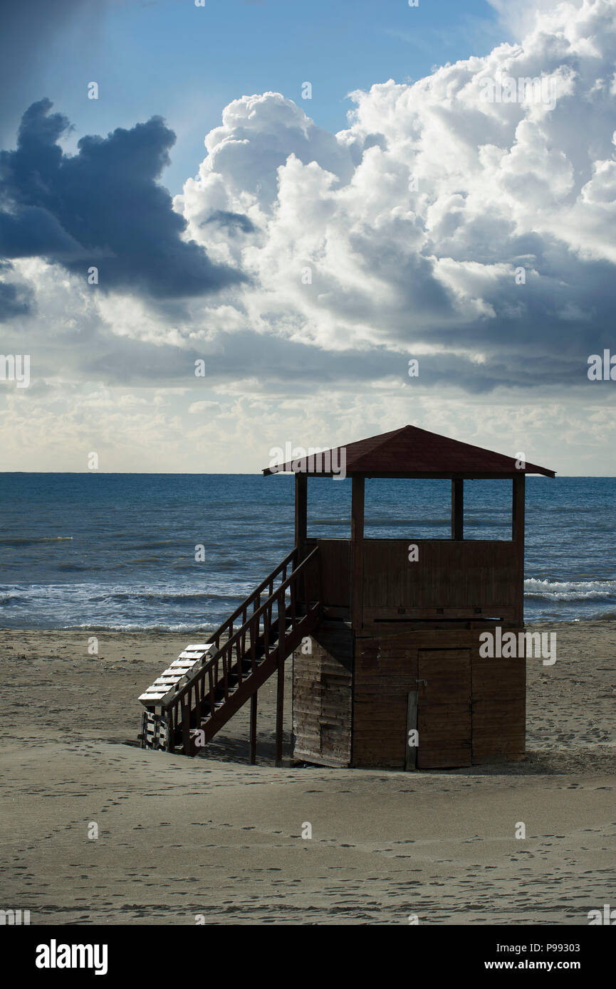 Italy,Rome,dunes beach of Castelporziano. Sighting security tower for lifeguards Stock Photo