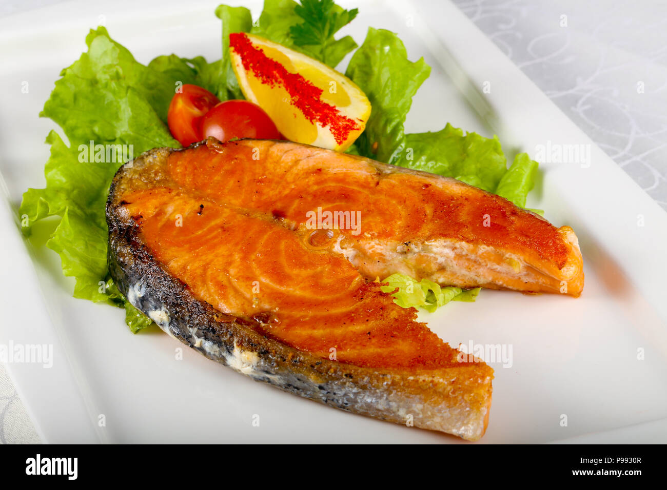 Roasted salmon steak Stock Photo - Alamy
