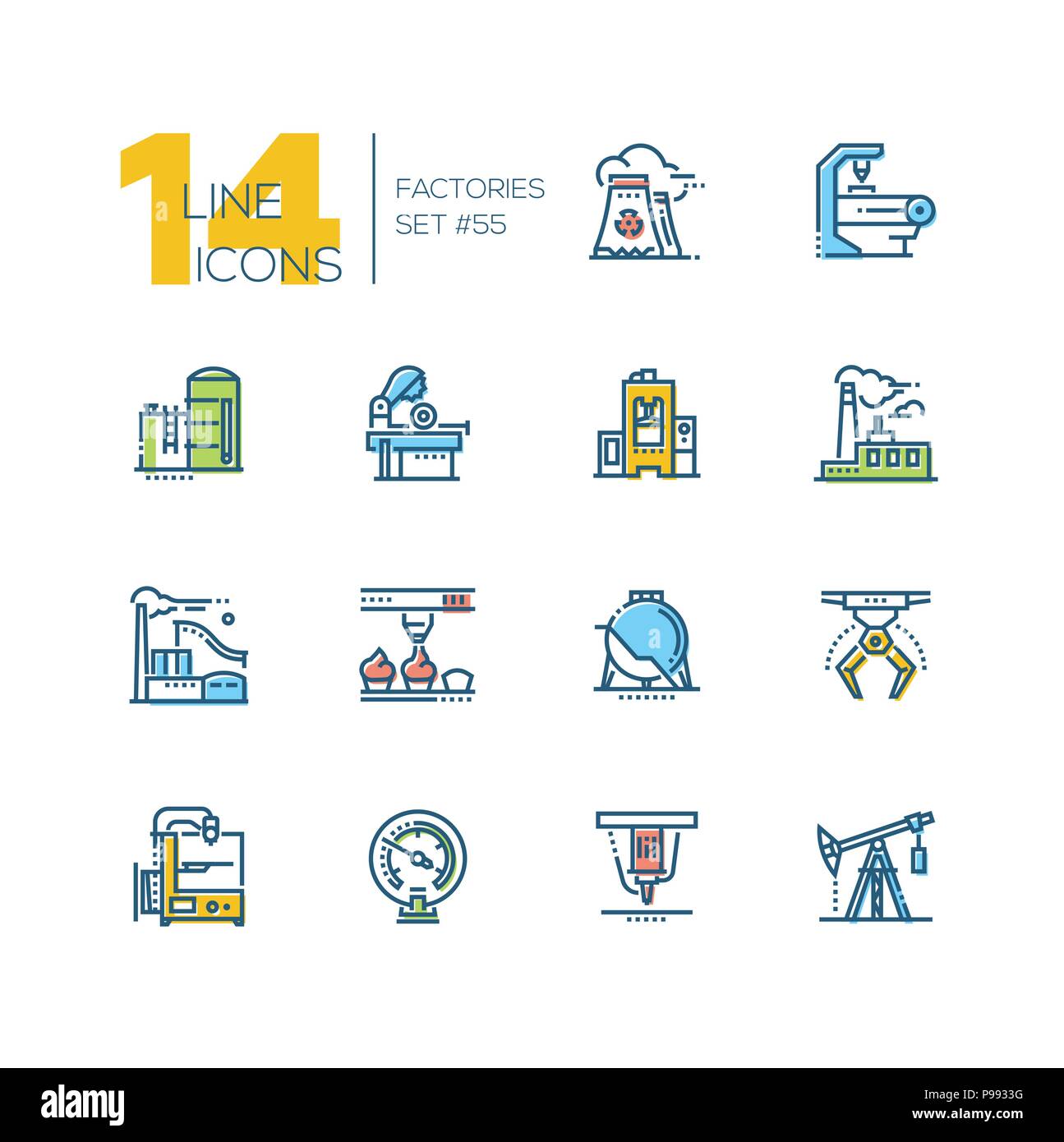 Factories - colorful thin line design icons set Stock Vector Image ...
