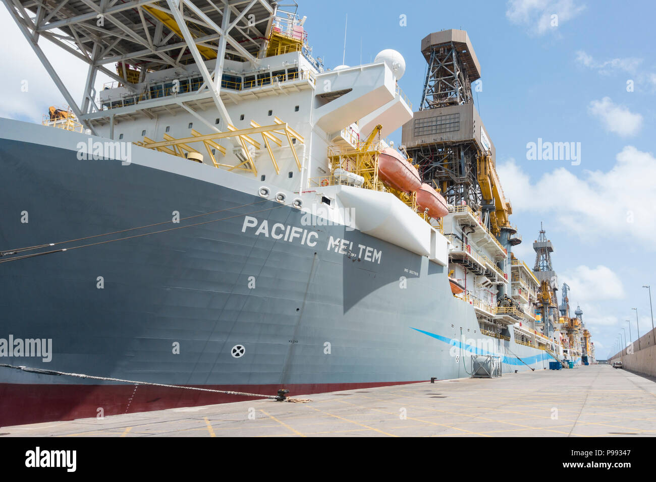 Pacific Drilling drillships in Puerto de La Luz in Las Palmas on Gran Canaria, Canary Islands, Spain Stock Photo