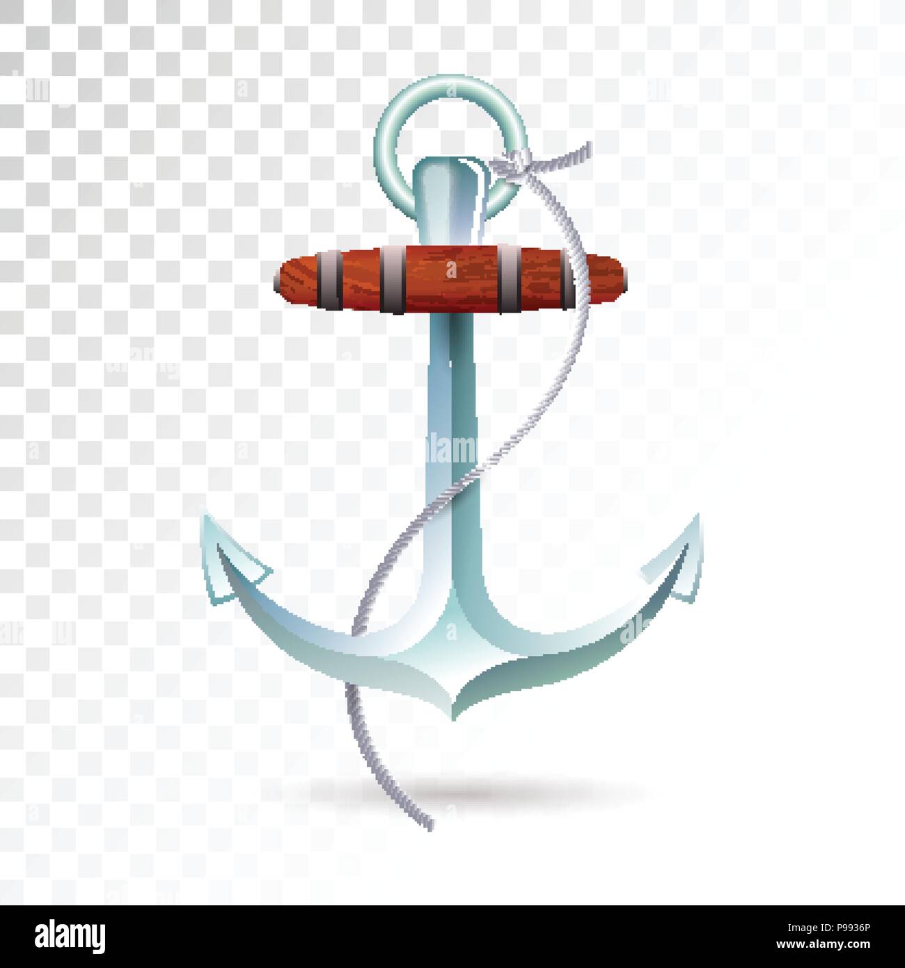 Ships anchor and rope isolated on transparent background. Detailed
