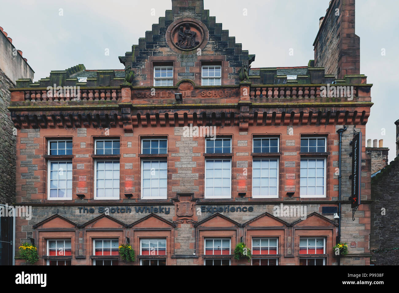 Front facade of The Scotch Whiskey Experience on Royal Mile, touristic