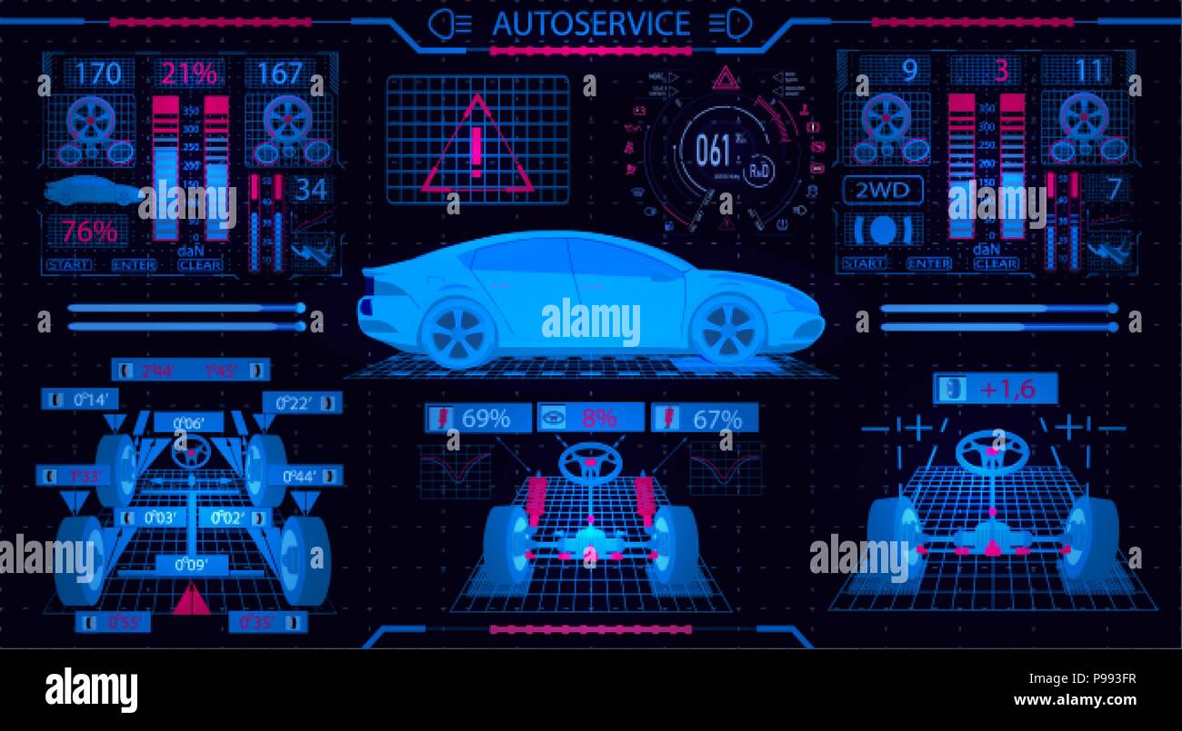 Car service. Graphical interface. Diagnostic alignment of the wheels