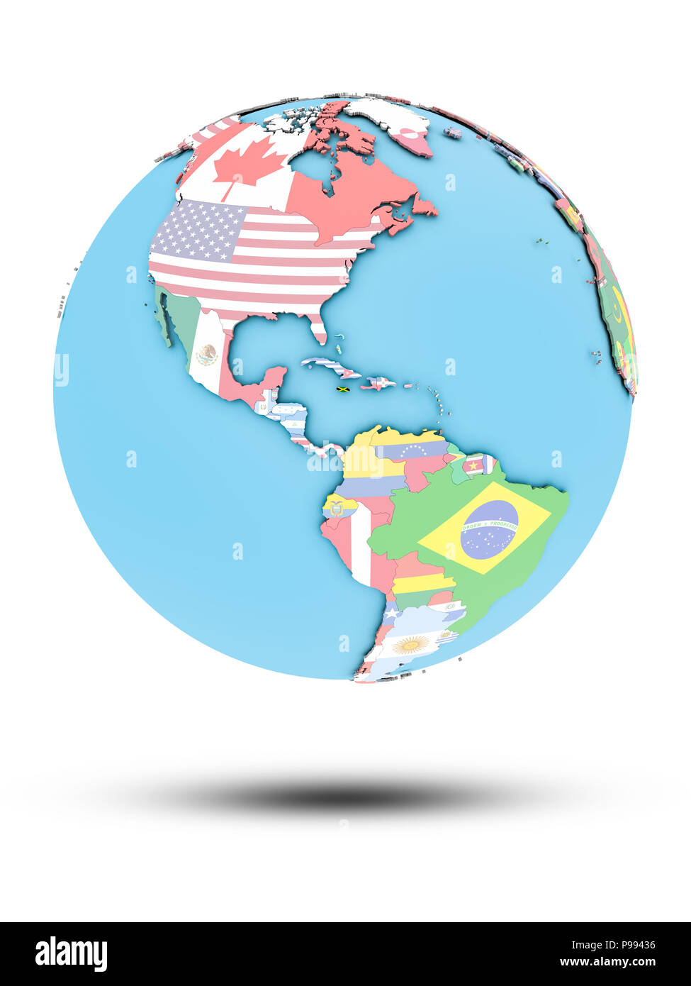Jamaica on political globe with national flags isolated on white background. 3D illustration Stock Photo Alamy