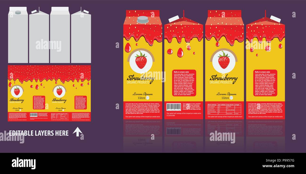 Vector Branding package design. Strawberry juice package box design template.  Ready package design for juce Stock Vector Image & Art - Alamy
