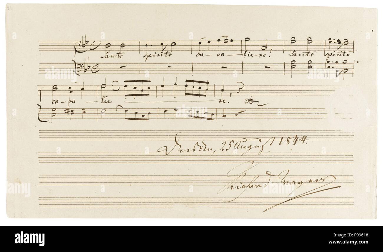 Musical quotation from the opera Rienzi by Richard Wagner ('Santo spirito cavaliere!'), Dresden, 25 August 1844. Museum: PRIVATE COLLECTION. Stock Photo