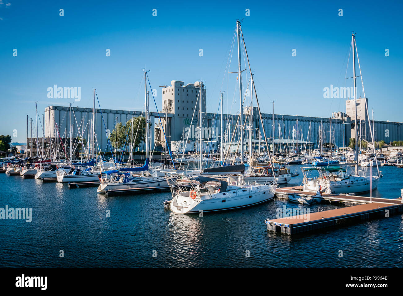 boats and yachts on bassin louise in quebec city Stock Photo