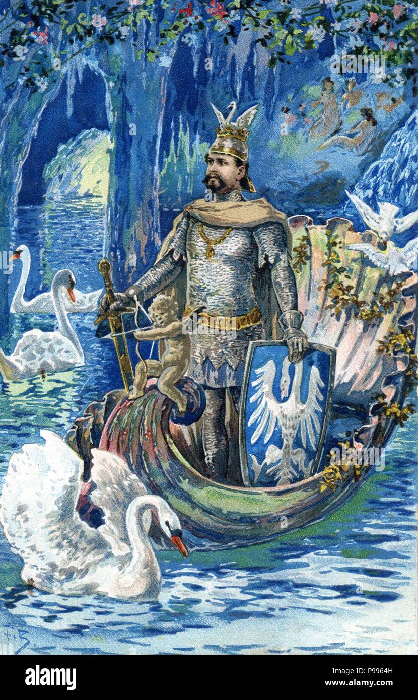 King Ludwig II as Lohengrin in the Blue Grotto of Linderhof Palace. Museum: PRIVATE COLLECTION. Stock Photo