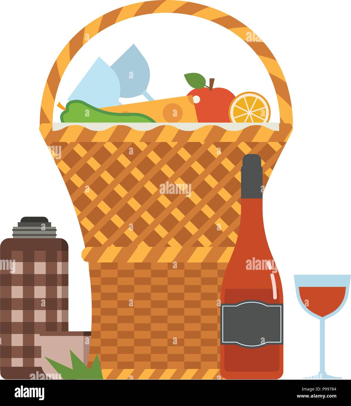 Romantic Picnic Basket with Wine and Food Stock Vector Image & Art - Alamy