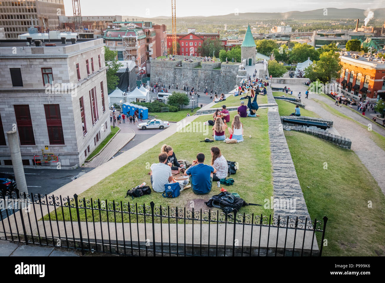 people enjoying the summer in quebec city canada Stock Photo