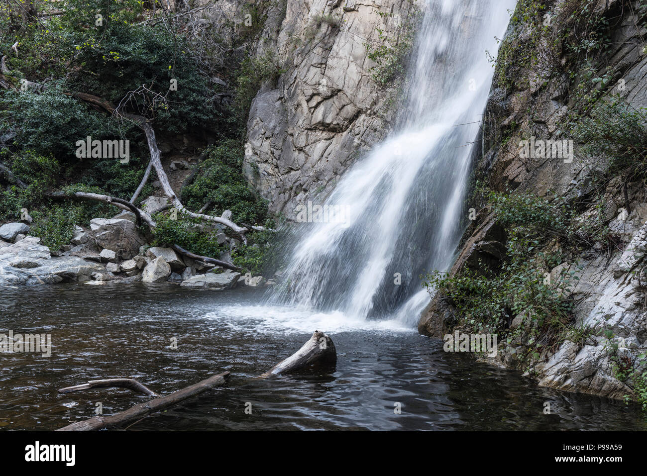 Sturtevant Falls in the Angeles National Forest and San Gabriel Mountains near Pasadena and Los Angeles, California. Stock Photo