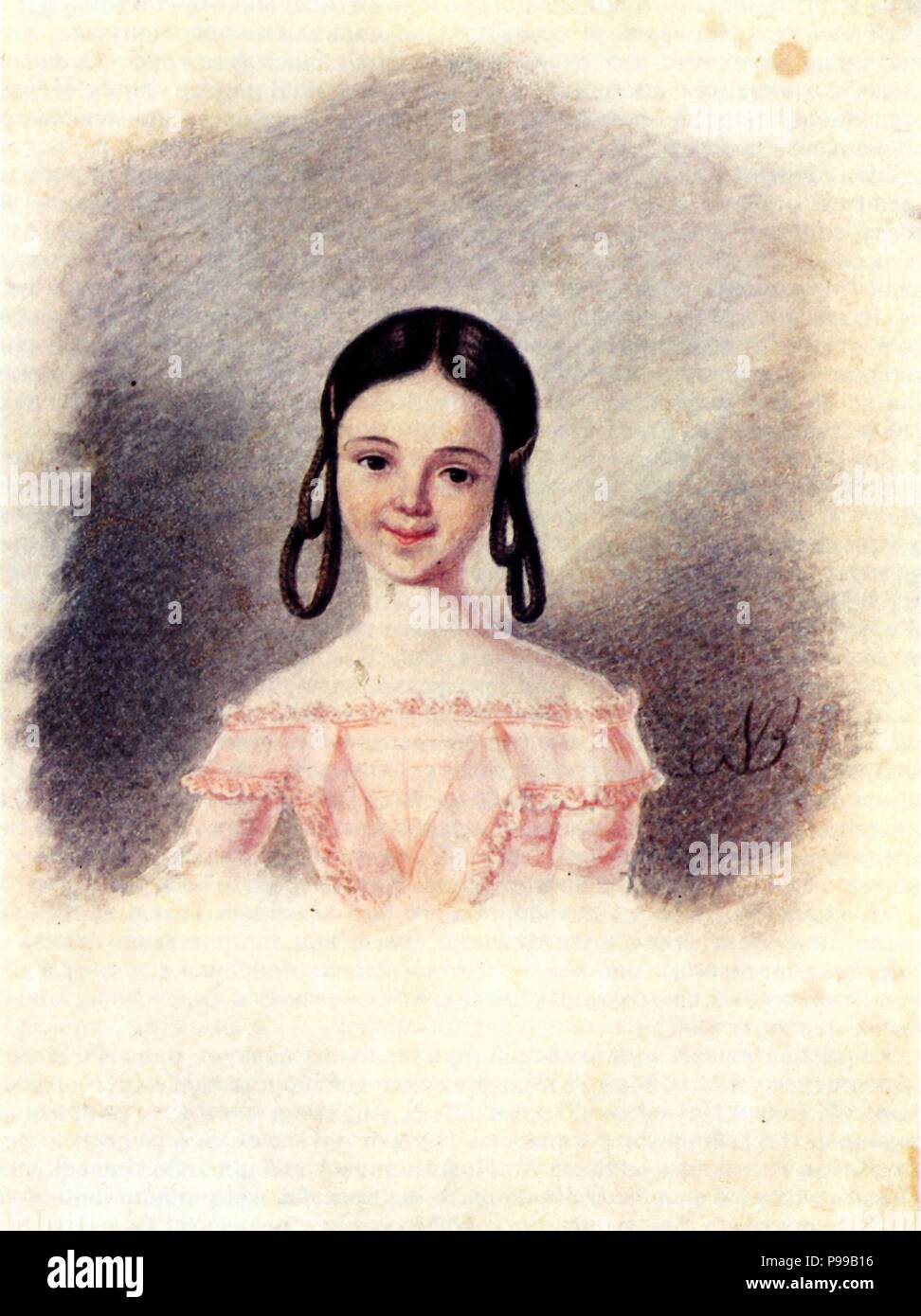 Portrait of Sofia Muravyova, daughter of Decembrist Nikita Muravyov. Museum: Russian State Library, Moscow. Stock Photo
