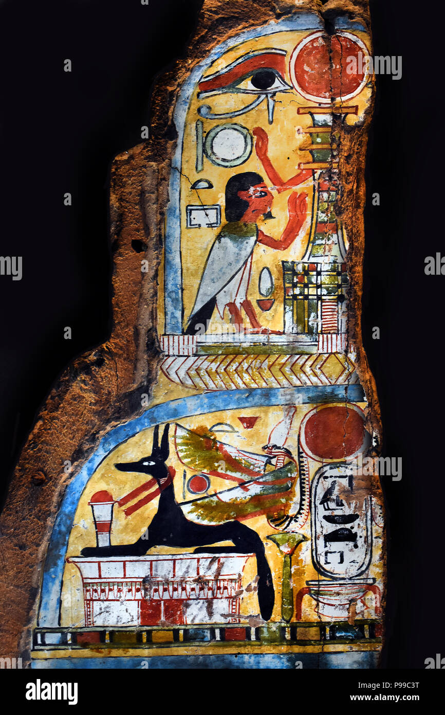 Detail of a Antropoid mummy case, painted wood, XXI-XXII dynasty 1069-730 BC Egypt, Egyptain, Stock Photo