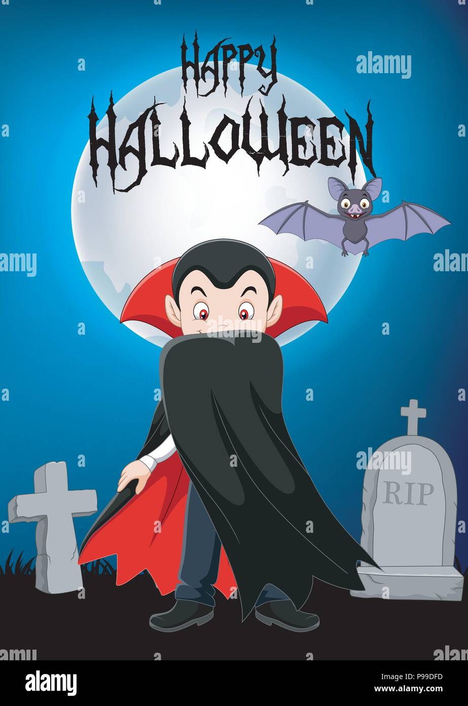 Cartoon vampire character with halloween background Stock Vector Image ...