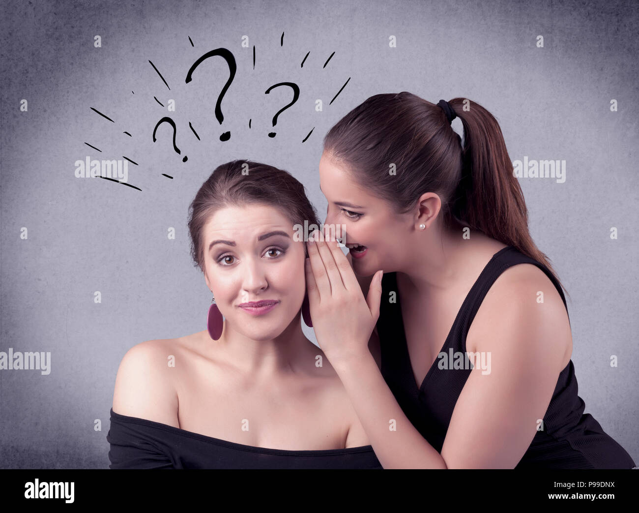 A teenager girl looking confused with drawn question marks above the