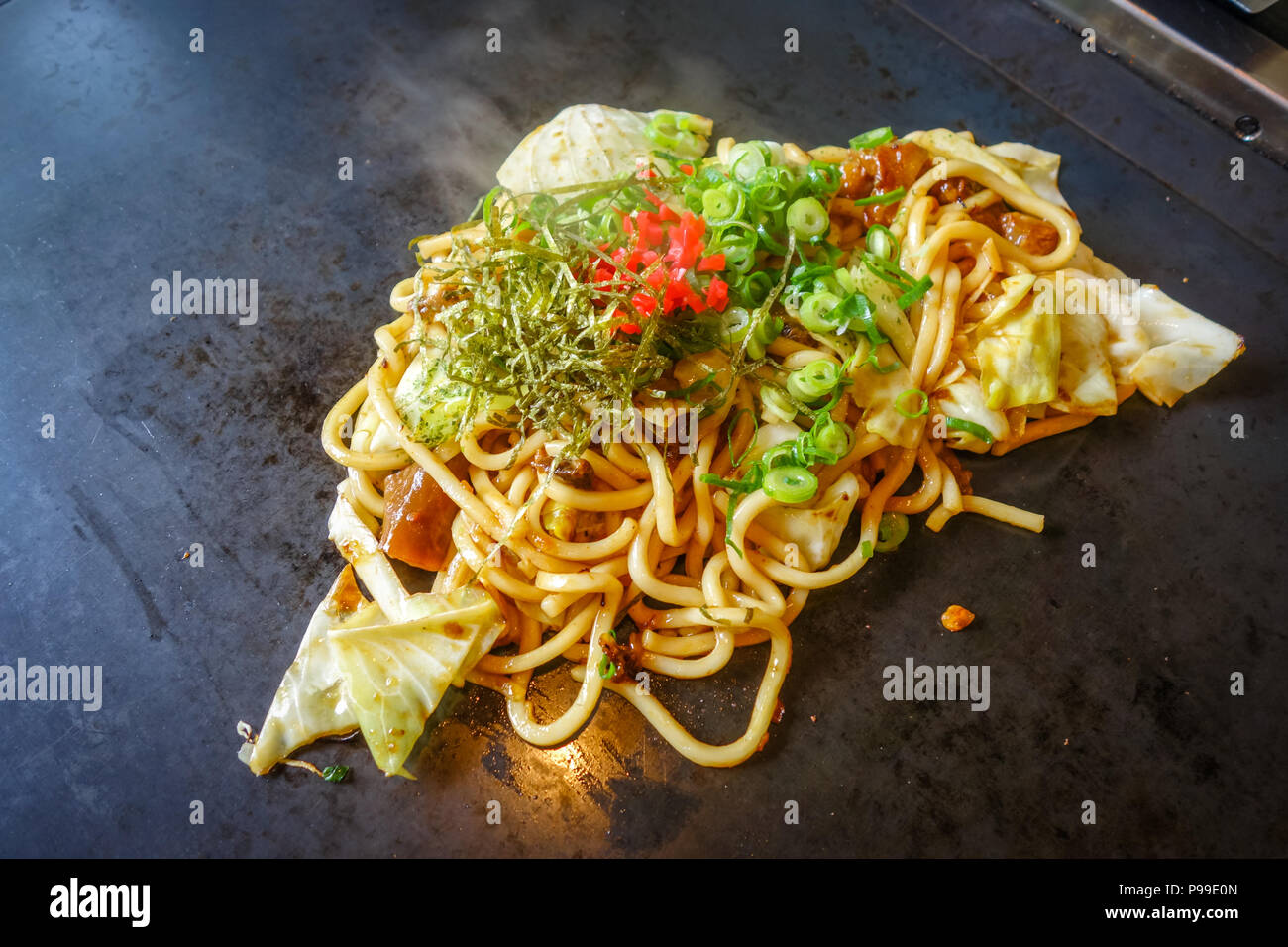 Yakisoba teppanyaki, japanese traditional hot plate food, Kyoto, Japan