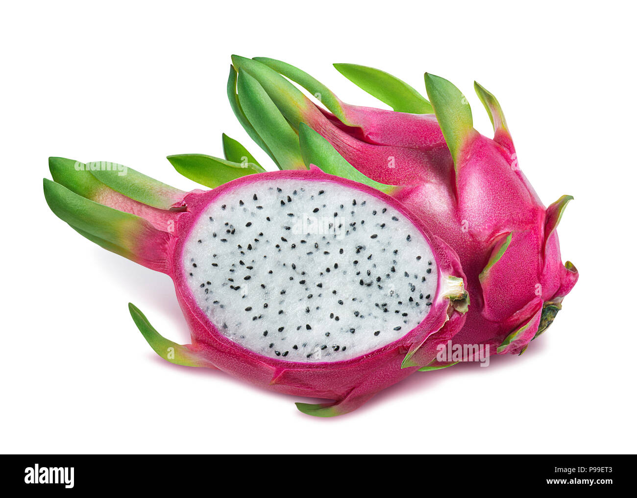 Dragon fruit or pitaya horizontal composition isolated on white background as package design element Stock Photo