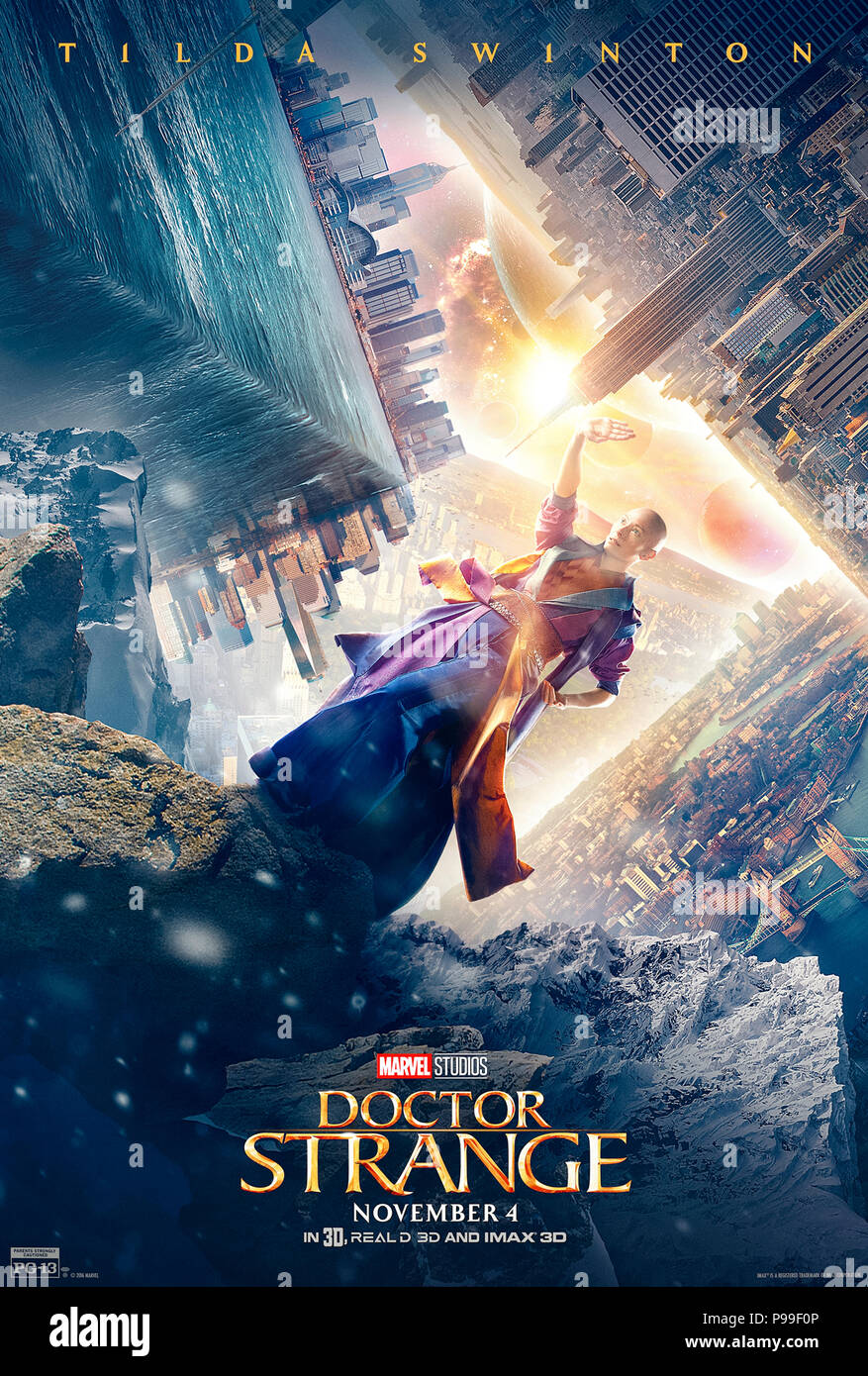 Doctor Strange (2016) directed by Scott Derrickson. Character poster showing The Ancient One played by Tilda Swinton. Stock Photo