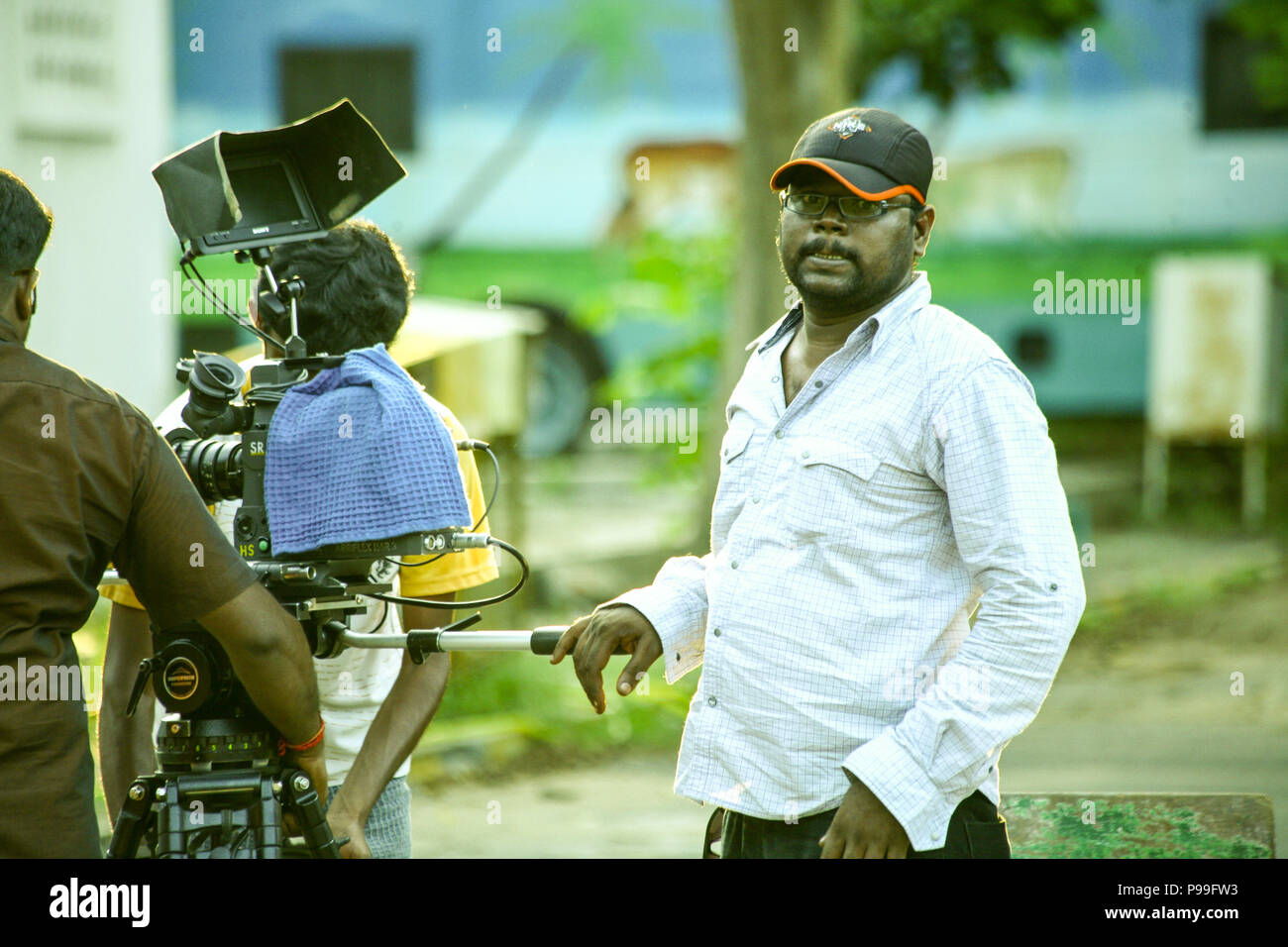 cameraman shooting the film scene with camera in film studio Stock Photo Alamy