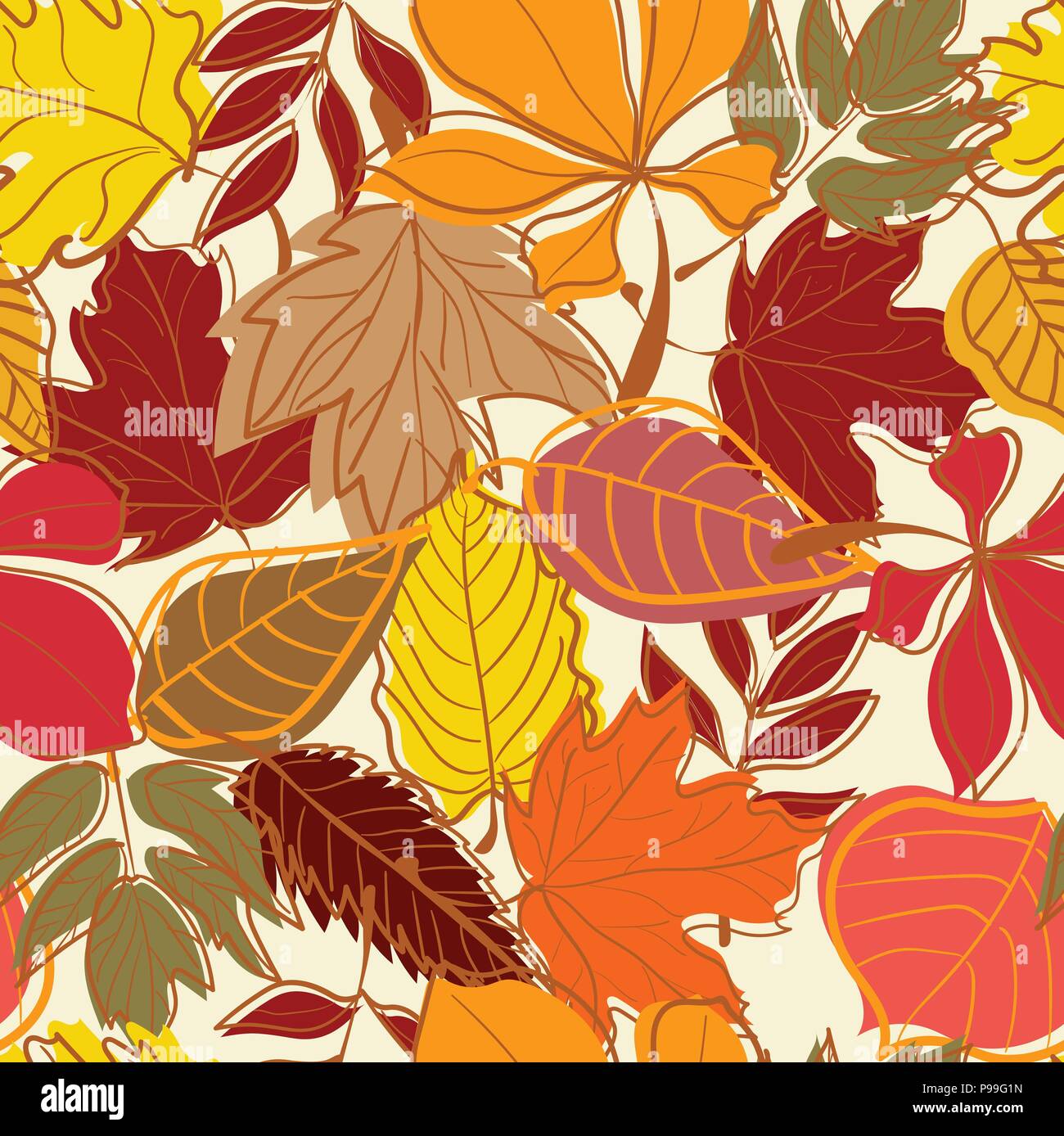 Hand drawn Autumn leaves seamless background Stock Vector Image & Art ...