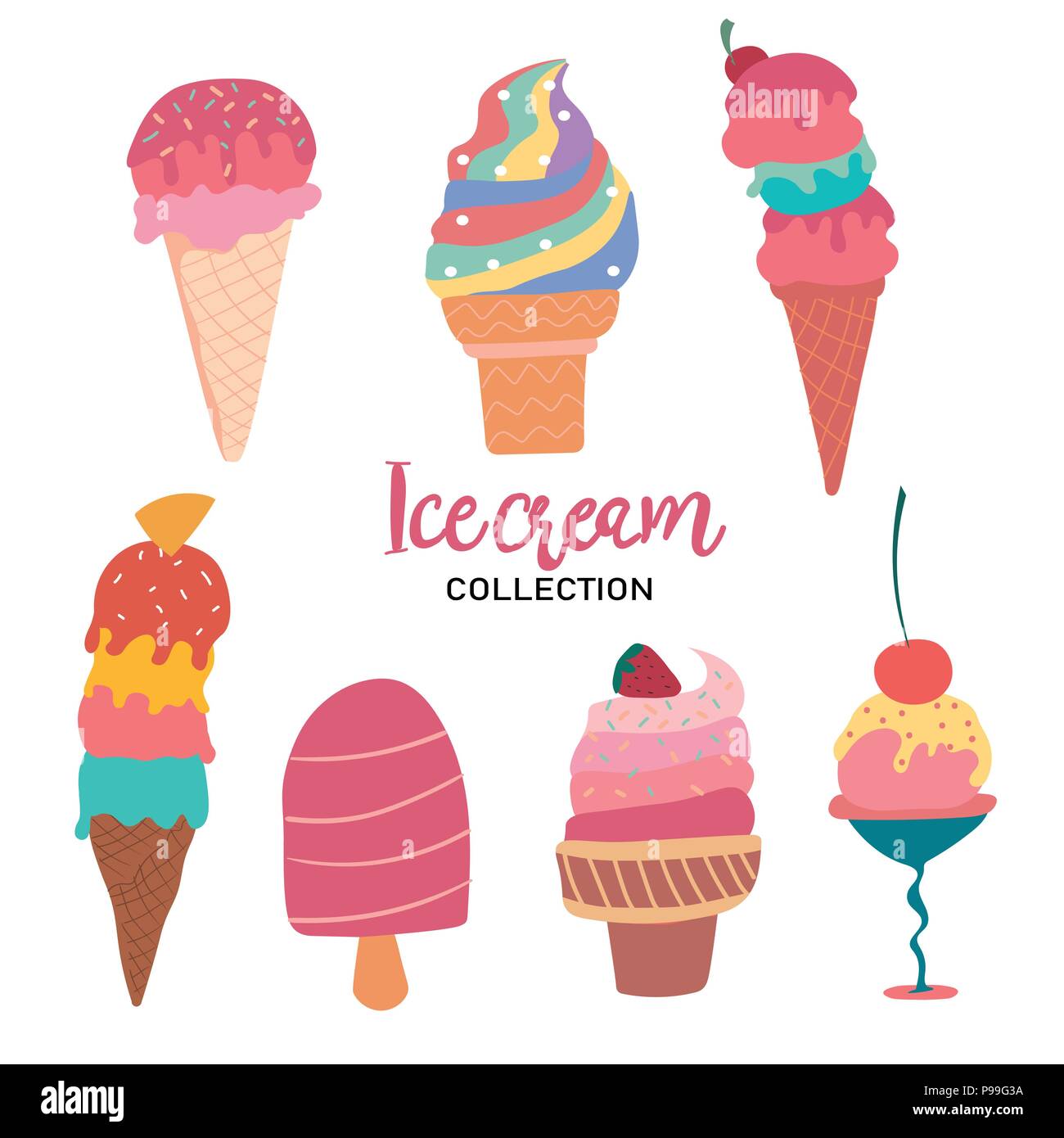 hand drawn pastel ice cream cone summer collection Stock Vector Image