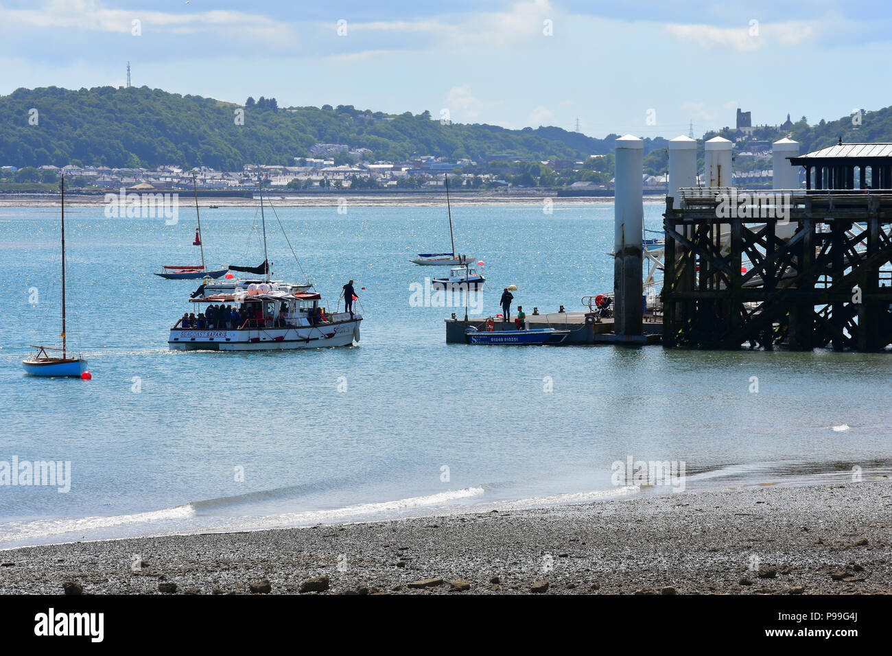 Columns on the floating pontoon and landing stage at Beaumaris Pier