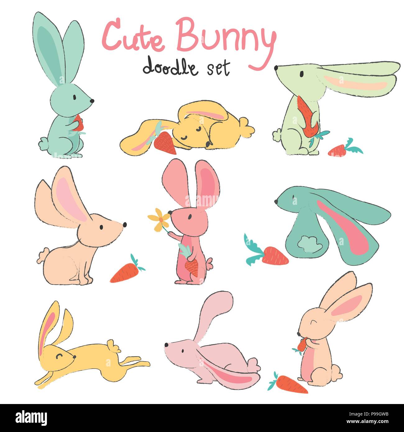cute cartoon bunny hand drawn set Stock Vector Image & Art - Alamy