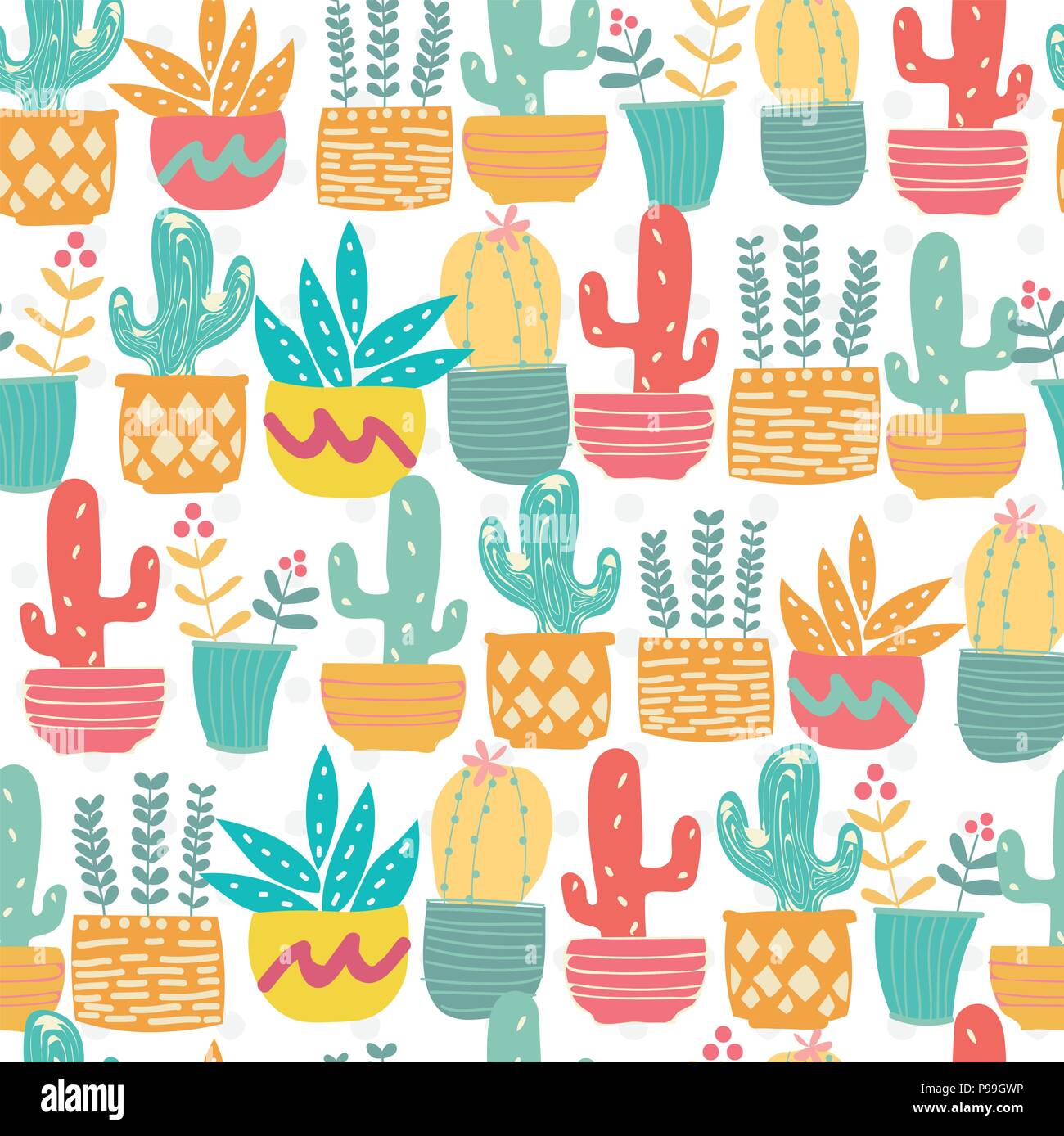 Cute Hand Drawn Doodle Pastel Cactus Pattern Seamless Stock Vector
