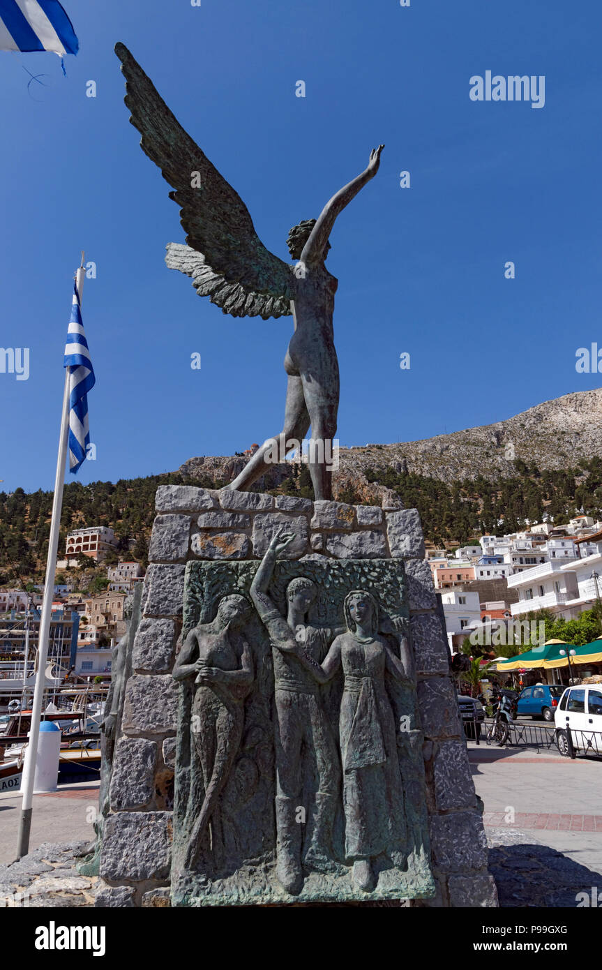 Statue of Nike the winged godess of victory by local sculpter Michalis  kokkinos, Pothia Town, Kalymnos, Dodecanese islands, Greece Stock Photo -  Alamy