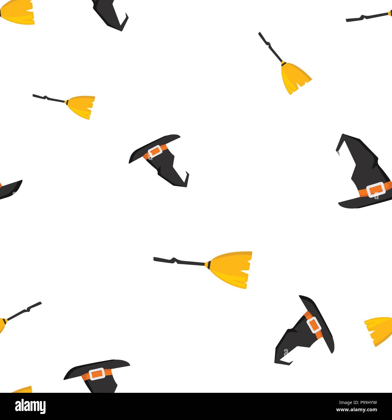 Witch hat broom Halloween pattern seamless. Vector illustration ...