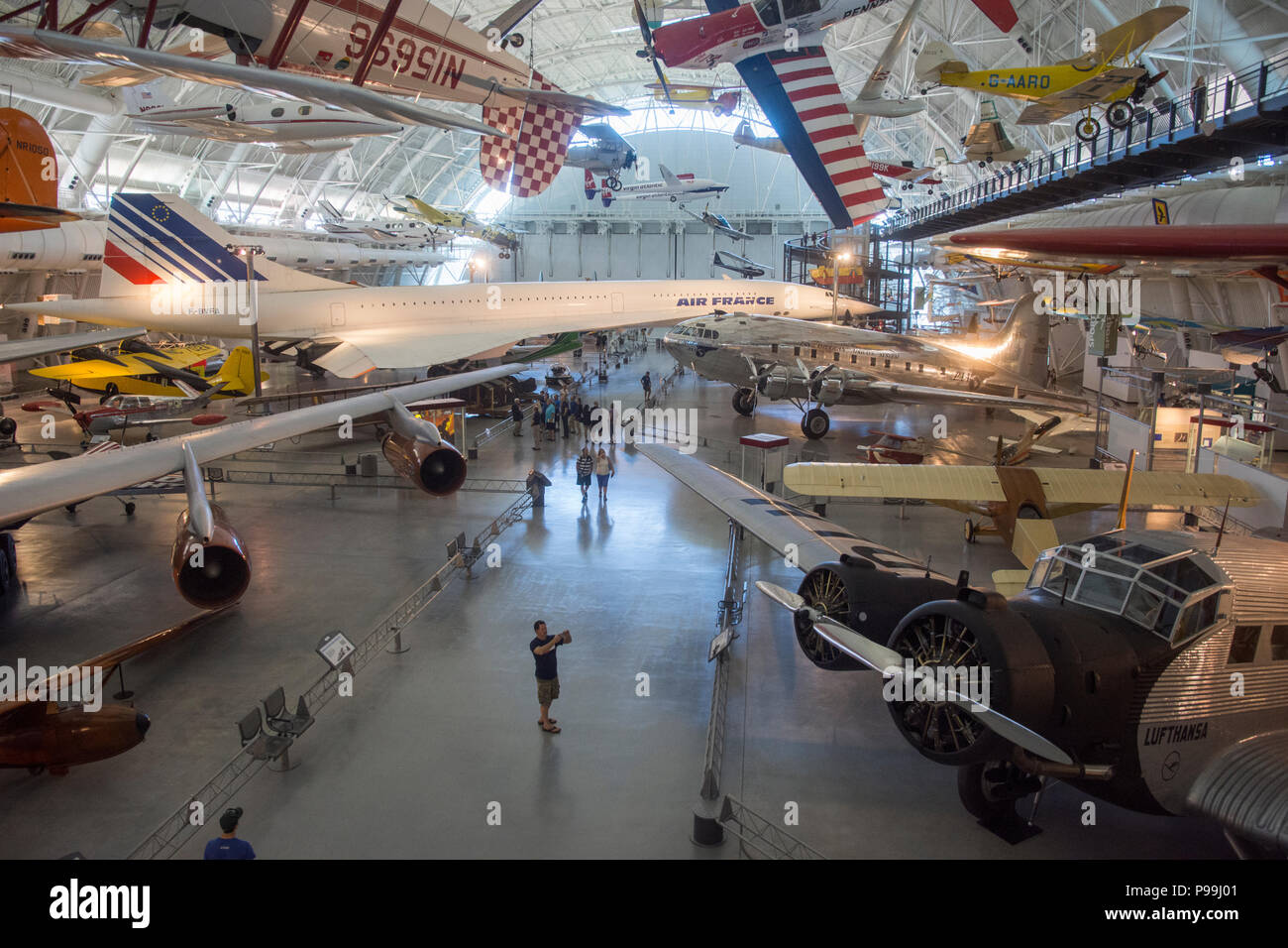 Commercial and sport aviation at the Steven F. Udvar-Hazy Center, Smithsonian National Air and Space Museum, near Dulles International Airport in Chan Stock Photo