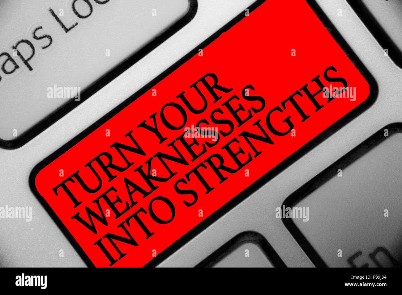 Writing note showing Turn Your Weaknesses Into Strengths. Business ...