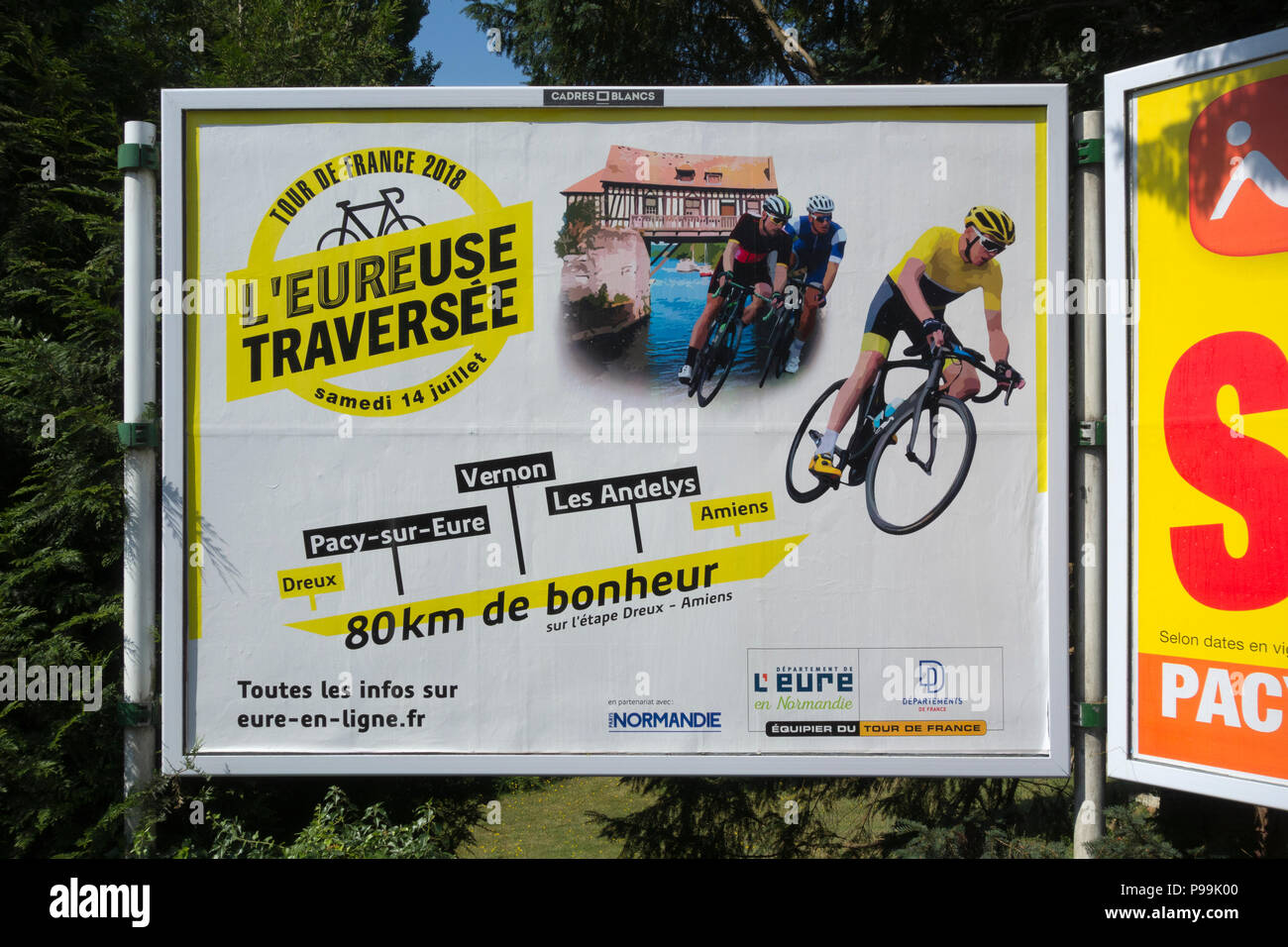 French billboard advertising a 2018 Tour de France stage in the Eure department of France Stock Photo
