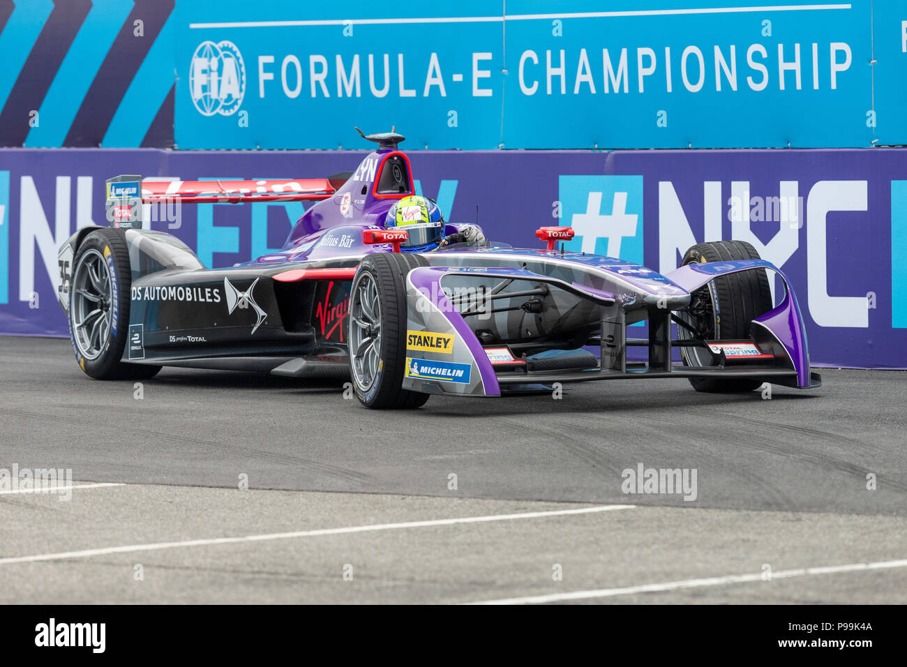 New York, NY - July 15, 2018: Alex Lynn pilot of Virgin Racing team ...